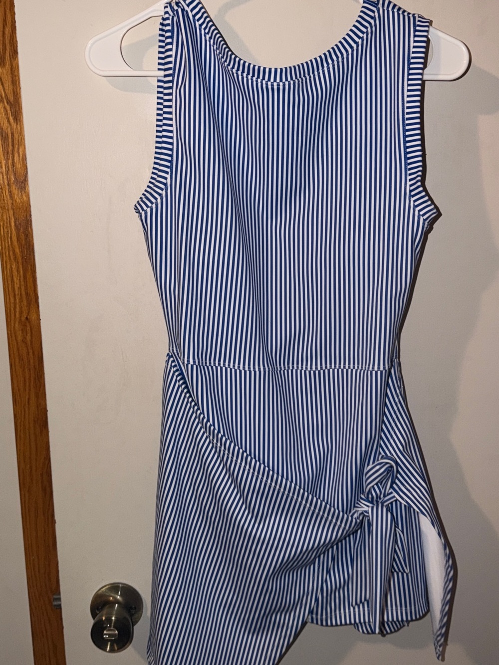Altar'd State Blue & White Vertical Stripe Tie-Side Sleeveless Mini Dress